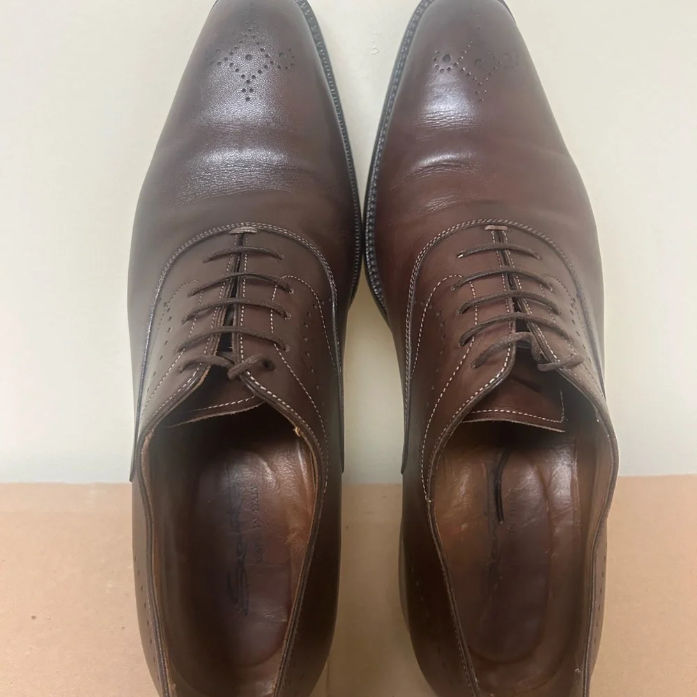 Santoni Dark Brown Leather Oxfords - Picture 5 of 6